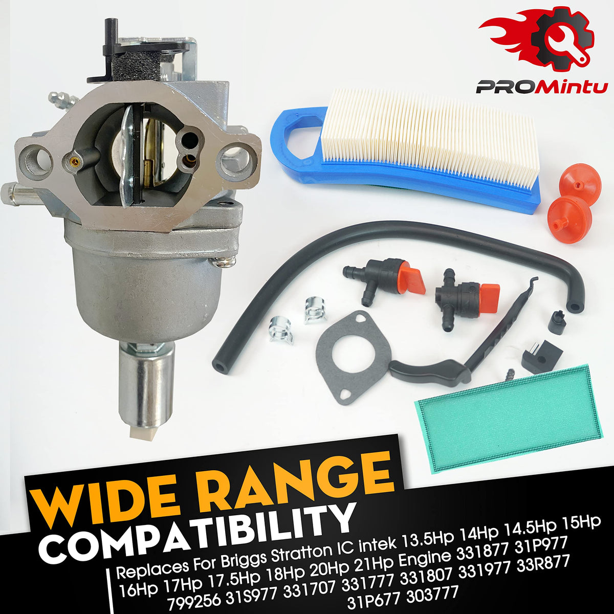 ProMintu carburetor for Briggs Stratton IC Intek 14HP — side view showing compact design.