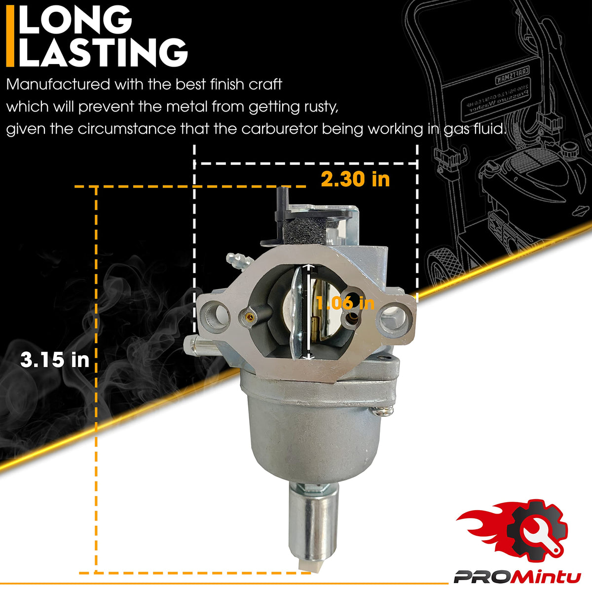 ProMintu carburetor for 17.5HP Intek — close-up of throttle linkage.