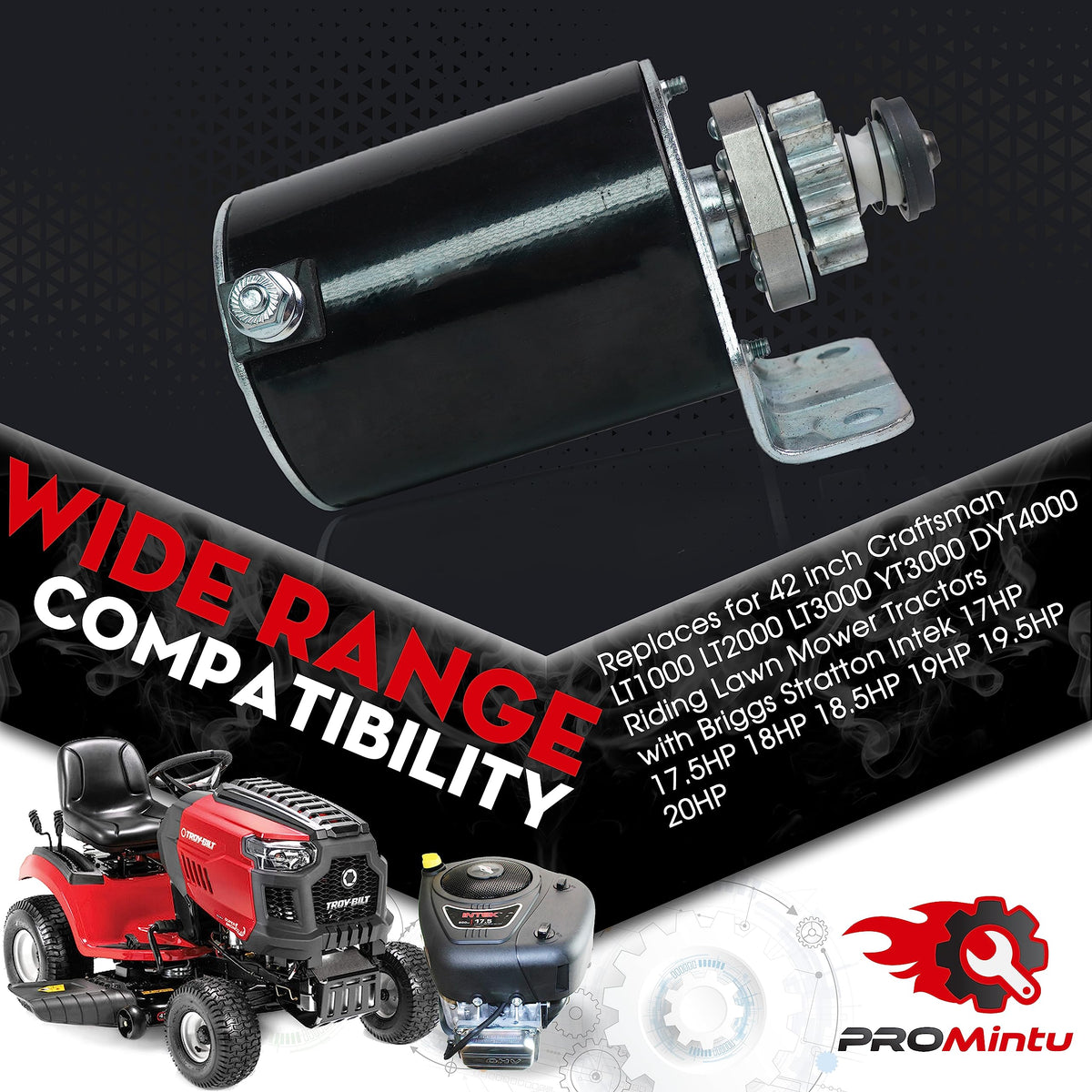Promintu starter motor built for Briggs Intek engines boosts mower reliability.