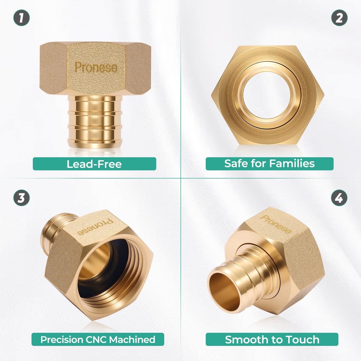 Pronese brass close-up highlights durable threads and finish
