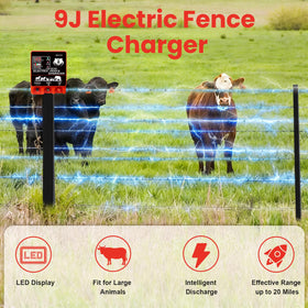 PROOVEELLY 9J fence charger power options, includes AC, DC, and solar compatibility.