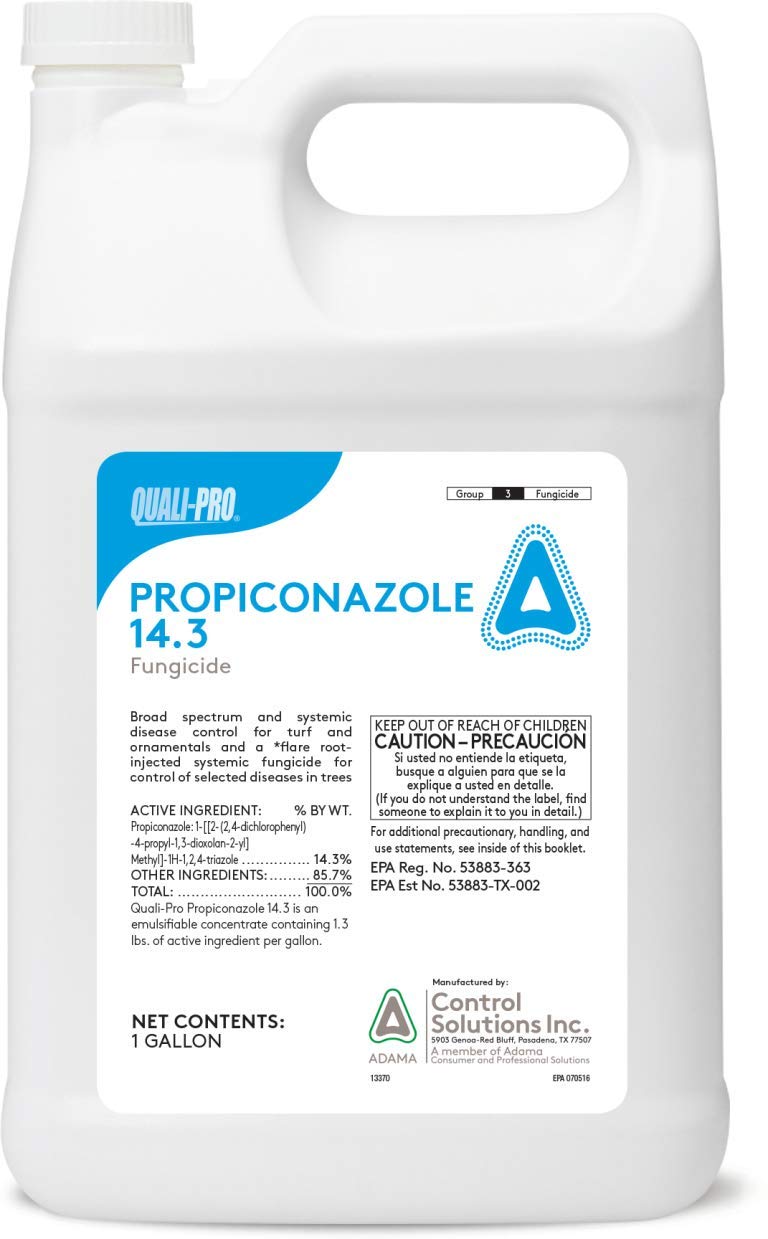Propiconazole 14.3% fungicide bottle used on turf and ornamentals to support disease management.