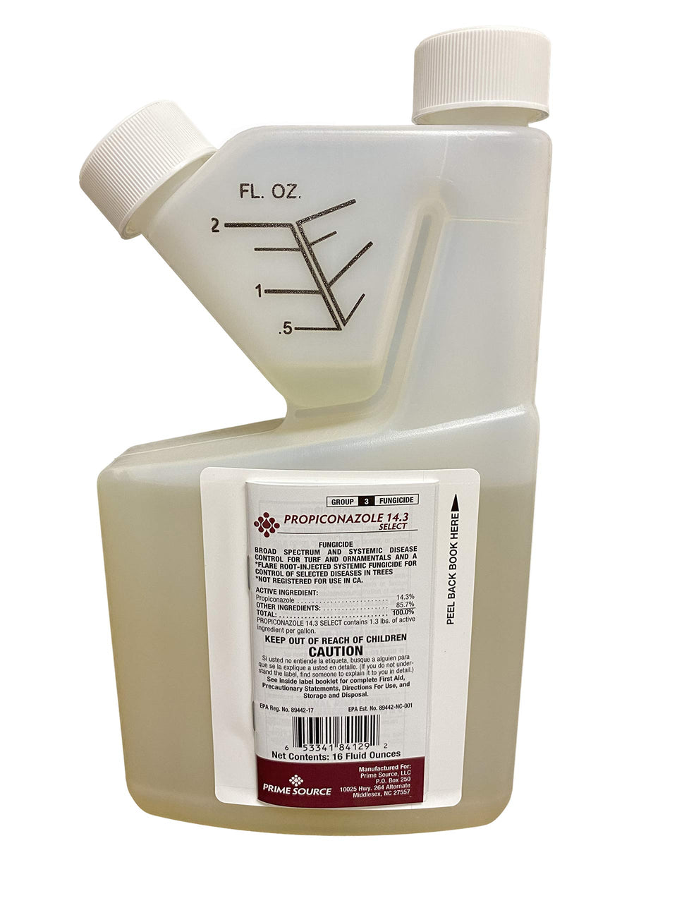 Propiconazole 14.3 Select bottle being poured for turf disease prevention.