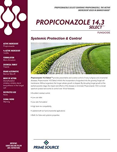Propiconazole 14.3 Select label on container for turf and ornamental disease control.
