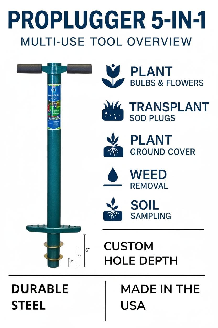 Depth rings mark 2, 4, and 6 inches for precise planting holes.