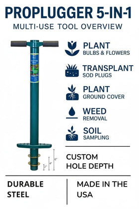 Depth rings mark 2, 4, and 6 inches for precise planting holes.