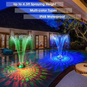 ProSplash floating fountain with lights creating vibrant evening ambience