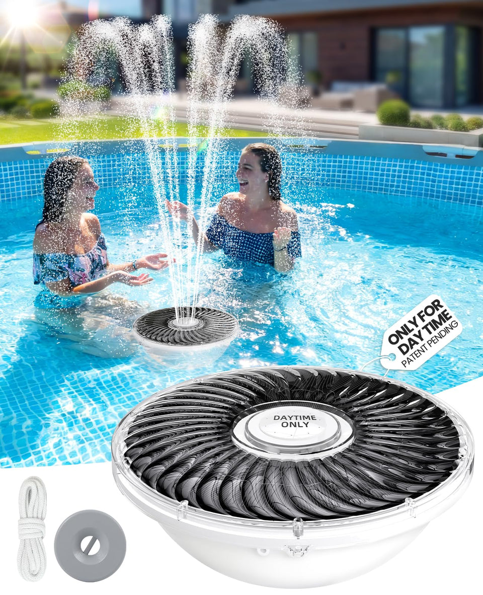 Prosplash solar pool fountain daytime panel creates strong spray in sunlight