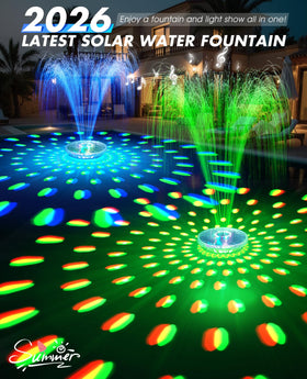 ProsSplash fountain creates a vibrant light show at night for a magical backdrop.