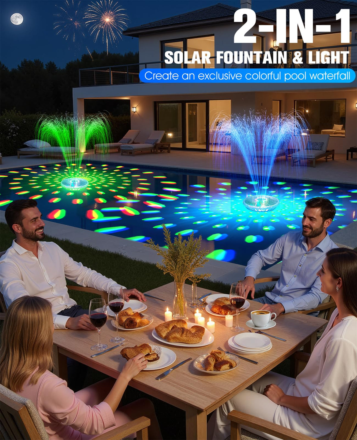 ProsSplash water spray dances with currents, offering relaxing poolside ambiance.