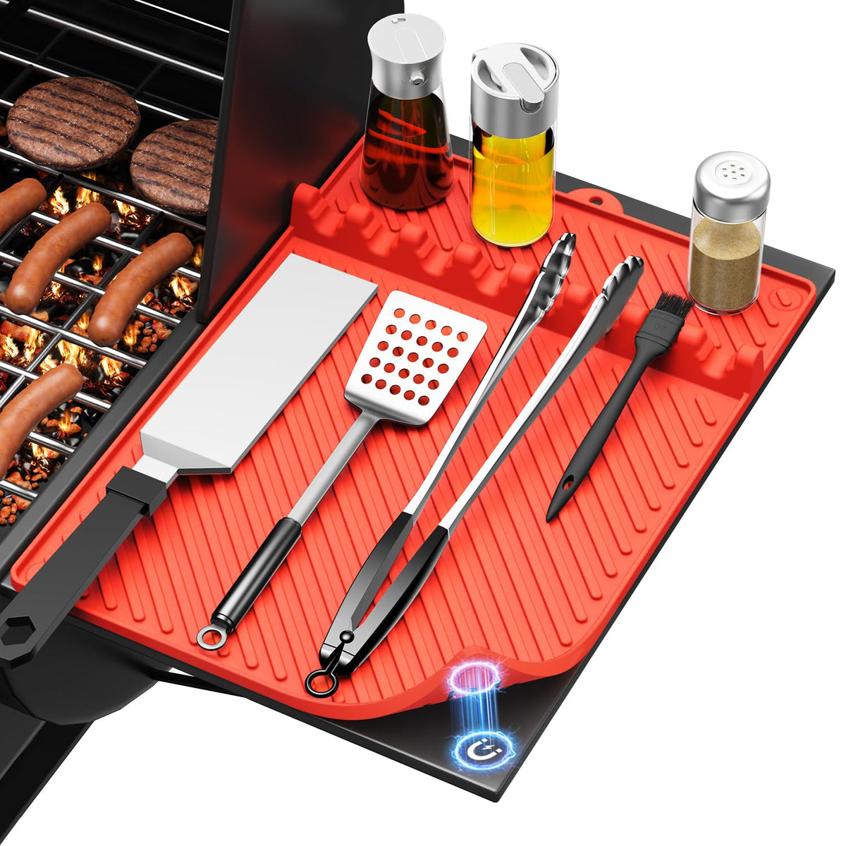 Protebox silicone griddle mat with magnet secures utensils on Blackstone