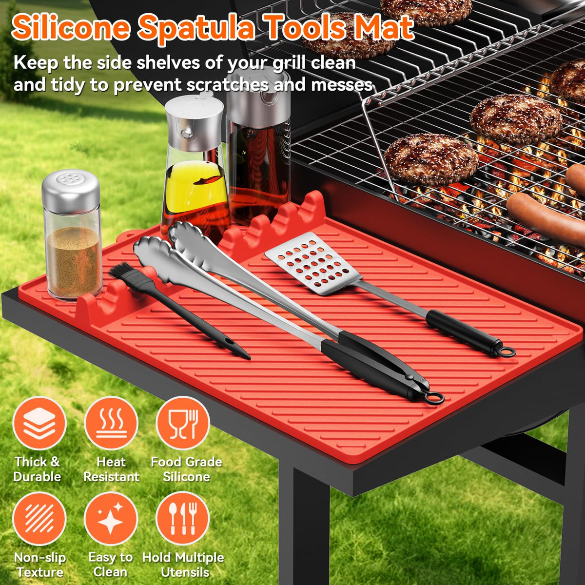 Protebox mat with 8-slot organizer keeps grilling tools neatly arranged