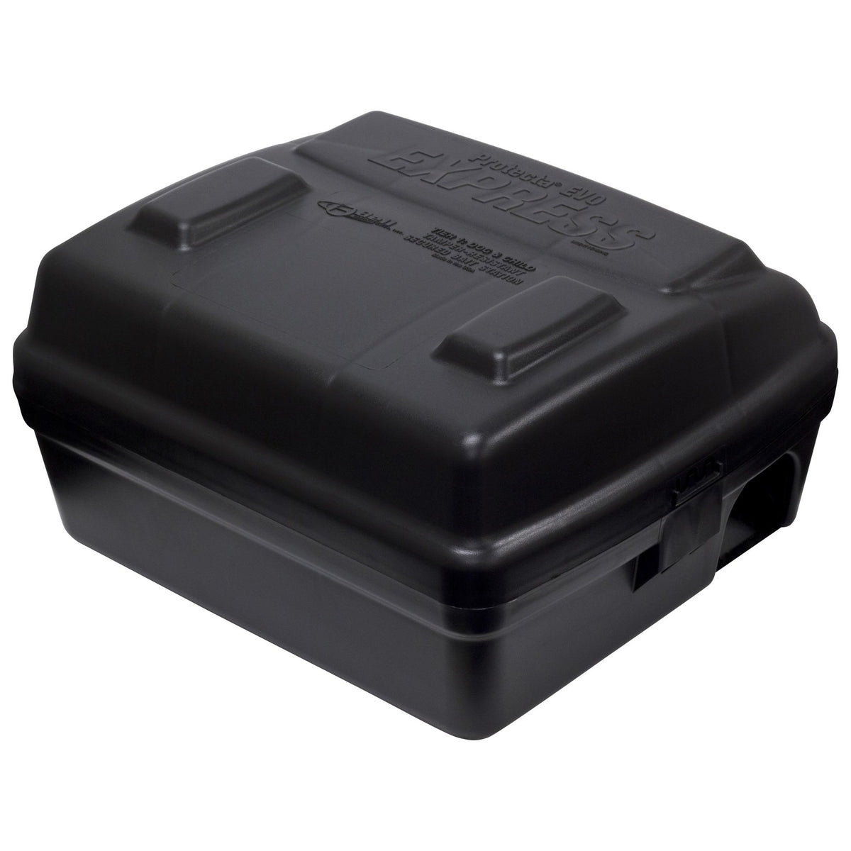 ProTecta Protecta EVO Express bait station showing locking mechanism for tamper resistance and safe placement.