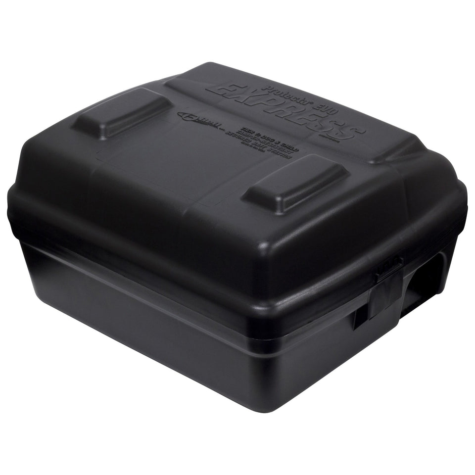 ProTecta Protecta EVO Express bait station showing locking mechanism for tamper resistance and safe placement.