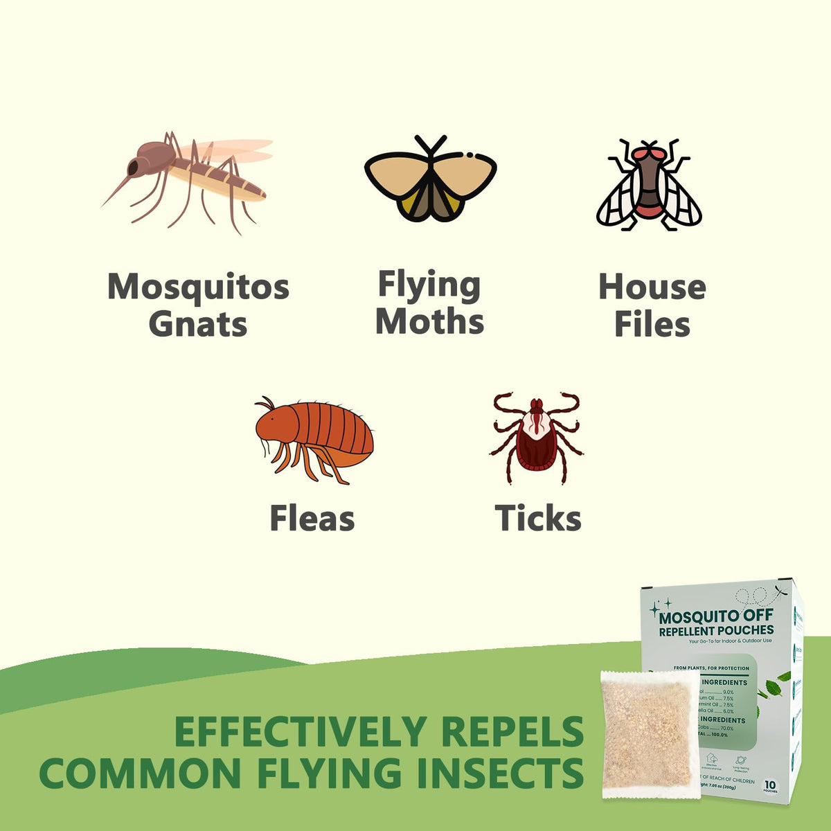 ProtecNest plant-based formula with geraniol, citronella and peppermint deters flying insects