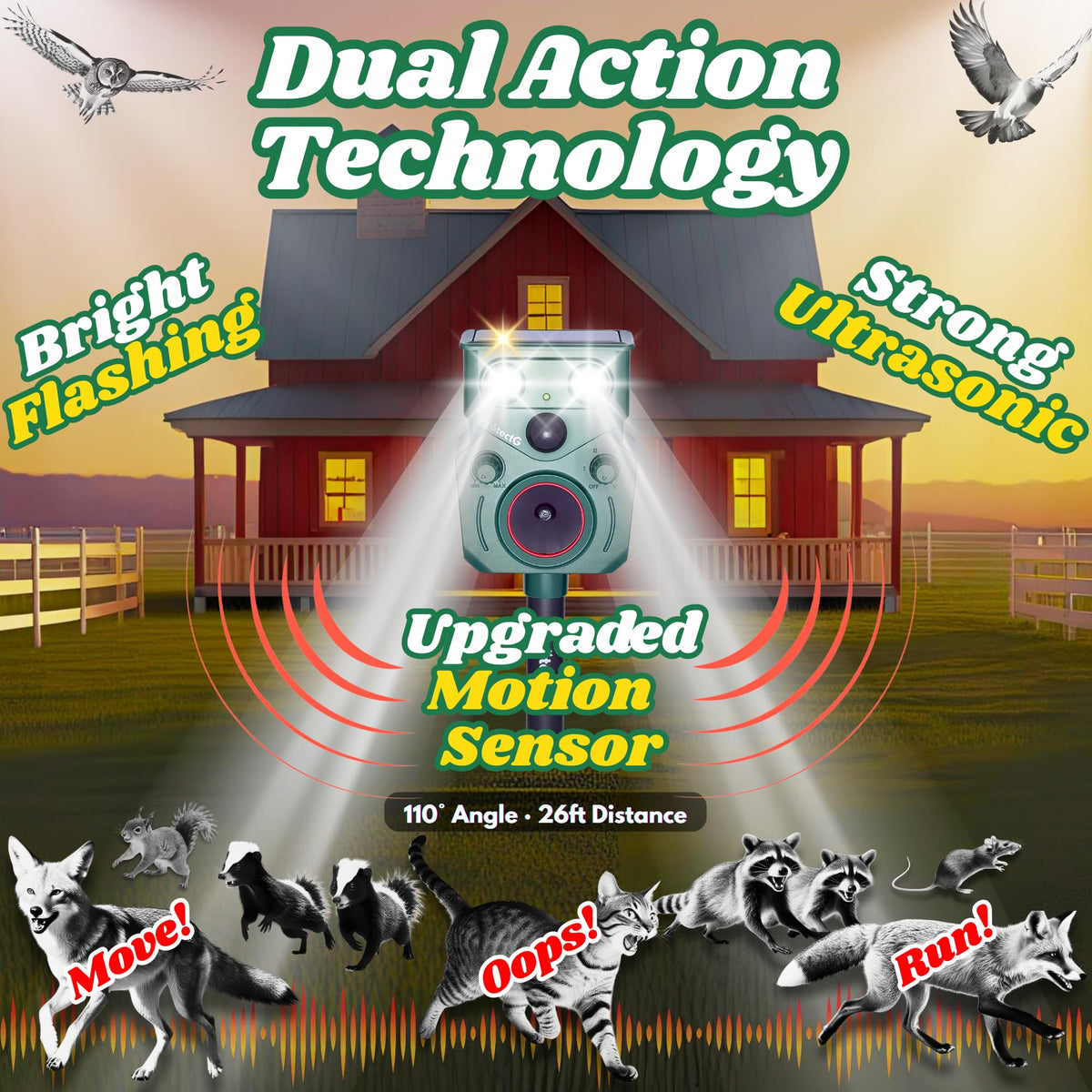 ProtectG Solar Ultrasonic Animal Repellent side view highlighting slim profile ready for garden installation.