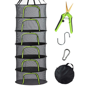 PROTITOUS 6-tier black mesh drying rack in a grow tent promotes efficient herb airflow.