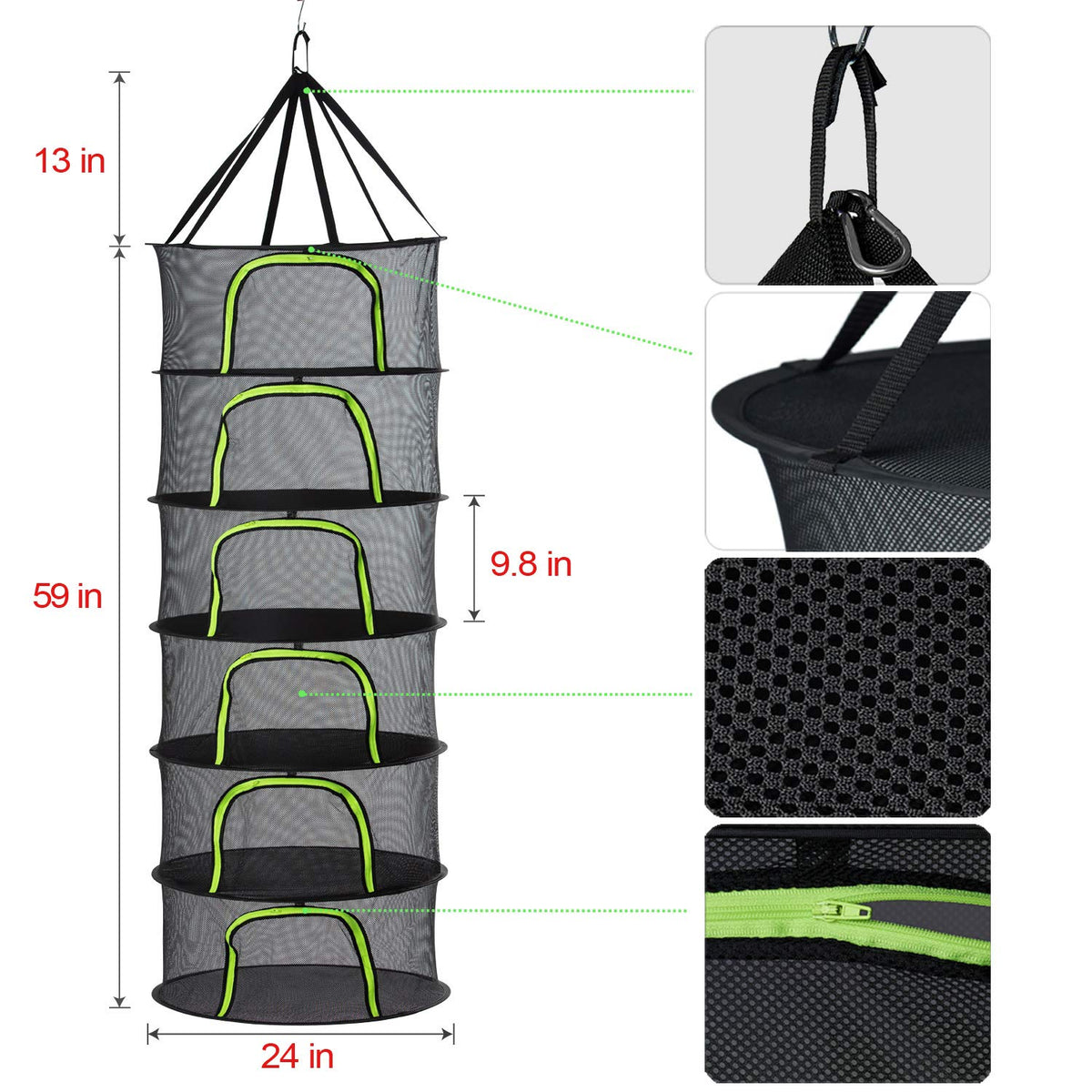 PROTITOUS zippered flap opening keeps herbs contained during loading and unloading.