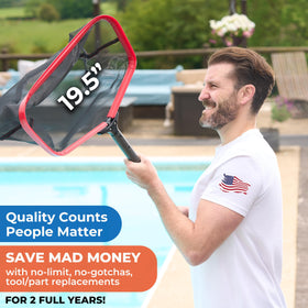 ProTuff 19.5 inch Fine Pool Net deep bag holds more debris per scoop.