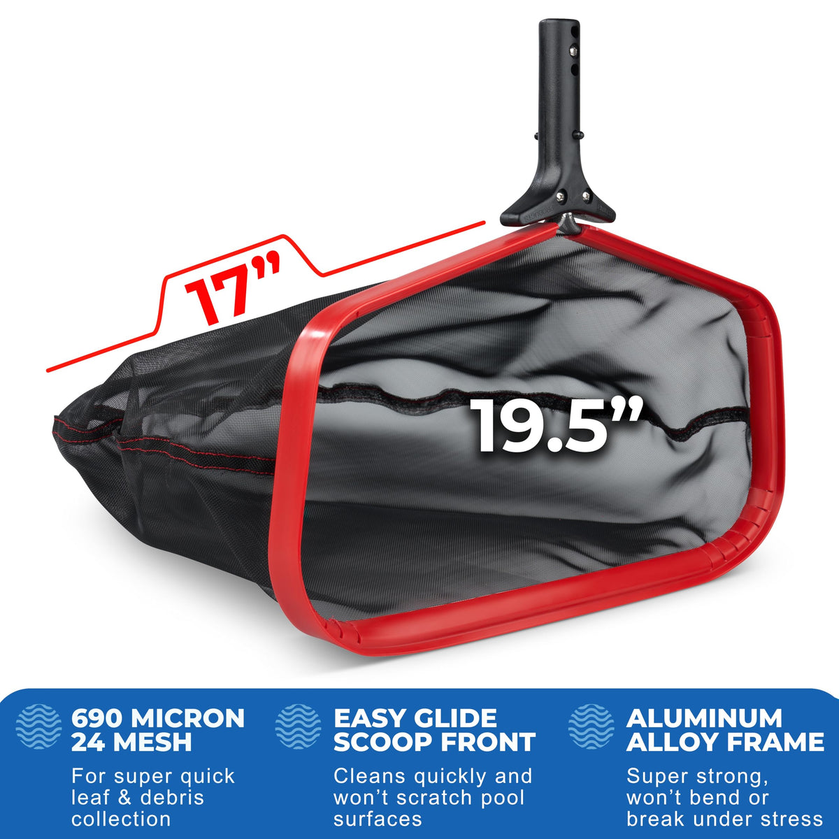 ProTuff 19.5 inch Fine Pool Net clears leaves and debris efficiently.