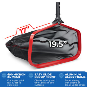 ProTuff 19.5 inch Fine Pool Net clears leaves and debris efficiently.