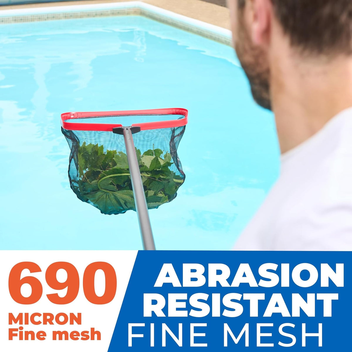ProTuff 19.5 inch Fine Pool Net universal pole attachment for easy use.