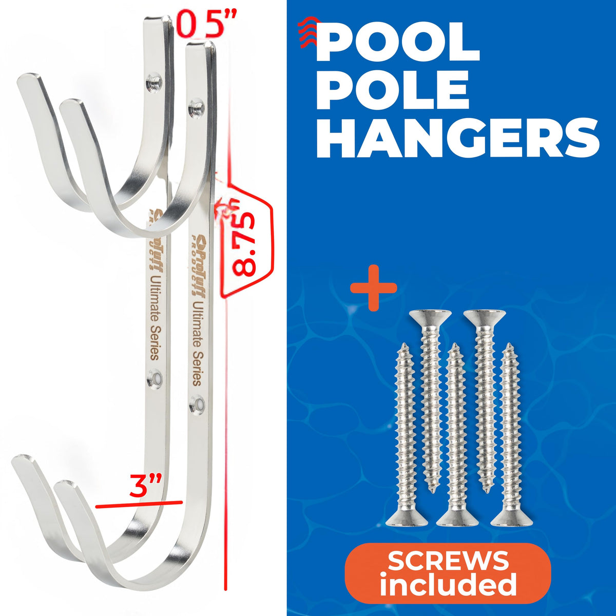 ProTuff Pool Pole Hanger holds vacuum hose for tidy cleaning routine.
