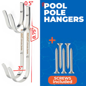 ProTuff Pool Pole Hanger holds vacuum hose for tidy cleaning routine.