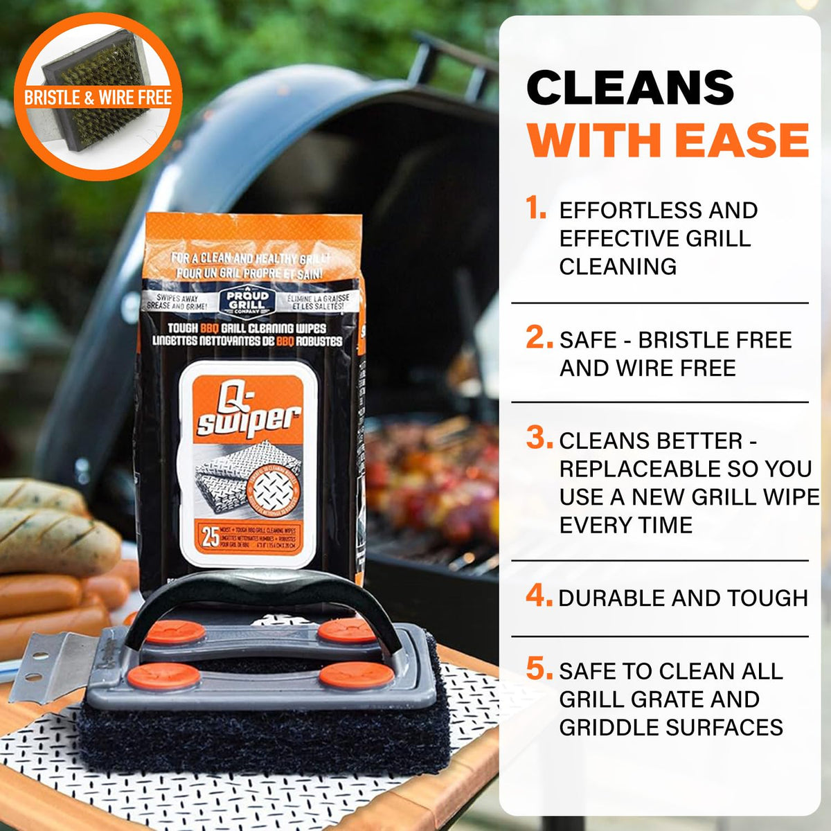 Q-Swiper wipes used for griddle cleaning by Proud Grill Company