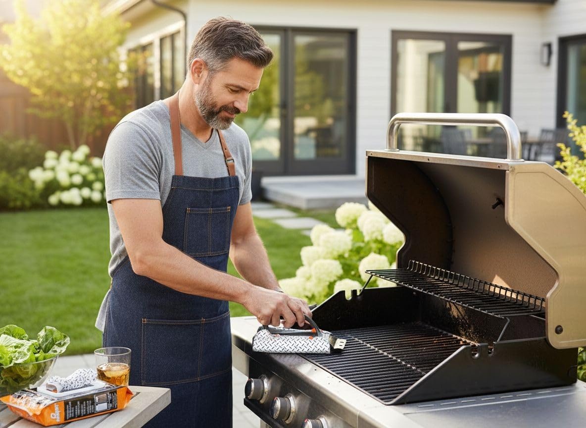 Moist wipes activate grease removal on grill surfaces with Proud Grill Q-Swiper