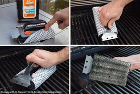 Heavy-duty degreaser action of Proud Grill Q-Swiper on greasy grates.
