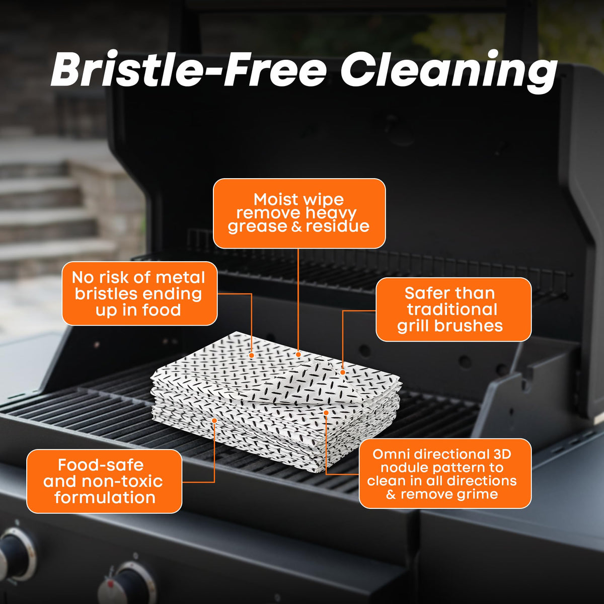 Close-up of textured nodules on Proud Grill Q-Swiper wipe for tough grime.