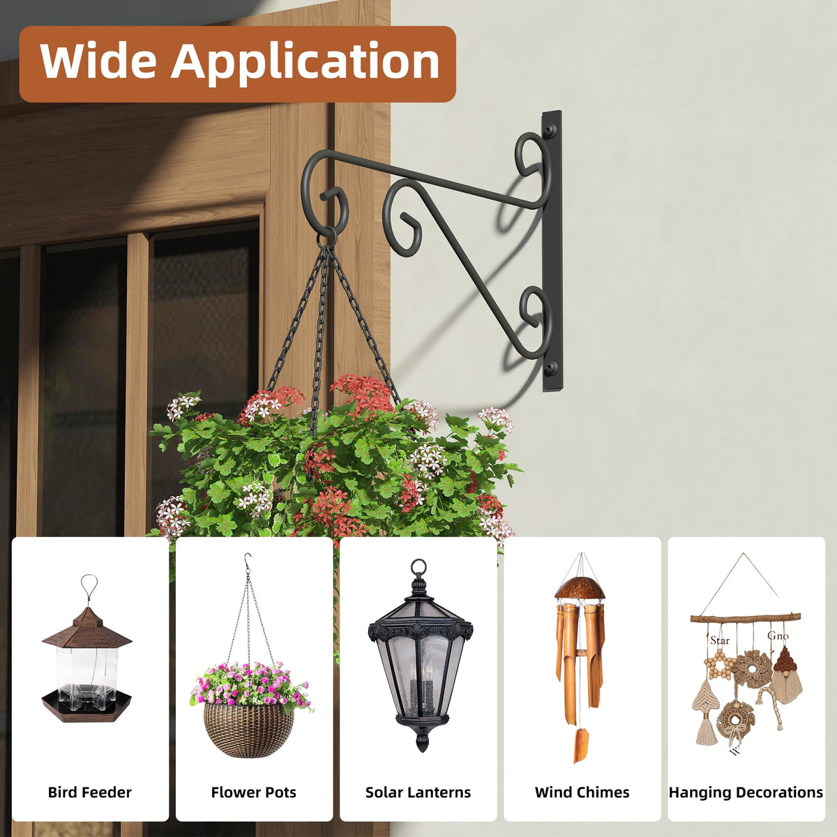 Weather-ready outdoor PROWORX plant hanger with anti-rust coating withstands rain and wind.