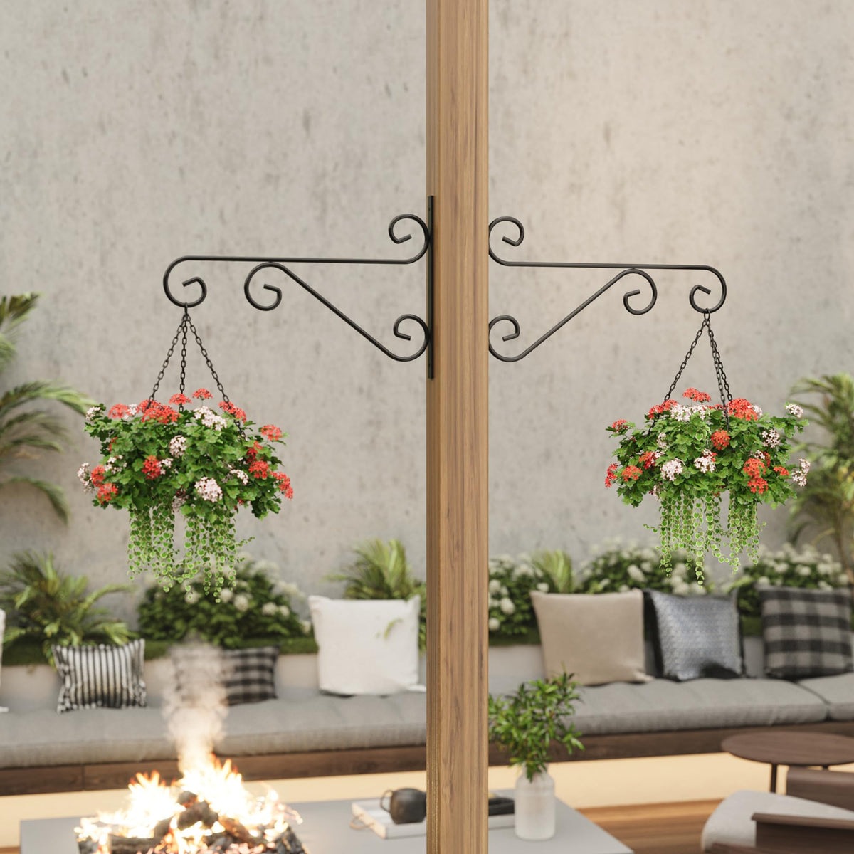 Elegant curved hooks from PROWORX add style while securely holding planters and lanterns.