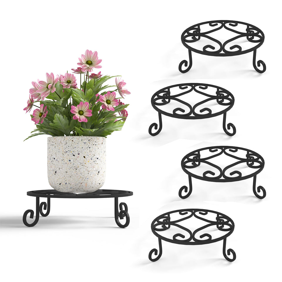 PROWORX 4 Pack 10-Inch Round Plant Stands, front view showing sturdy display.
