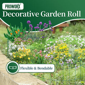 PROWORX green garden fence border roll laid out for clean lines.