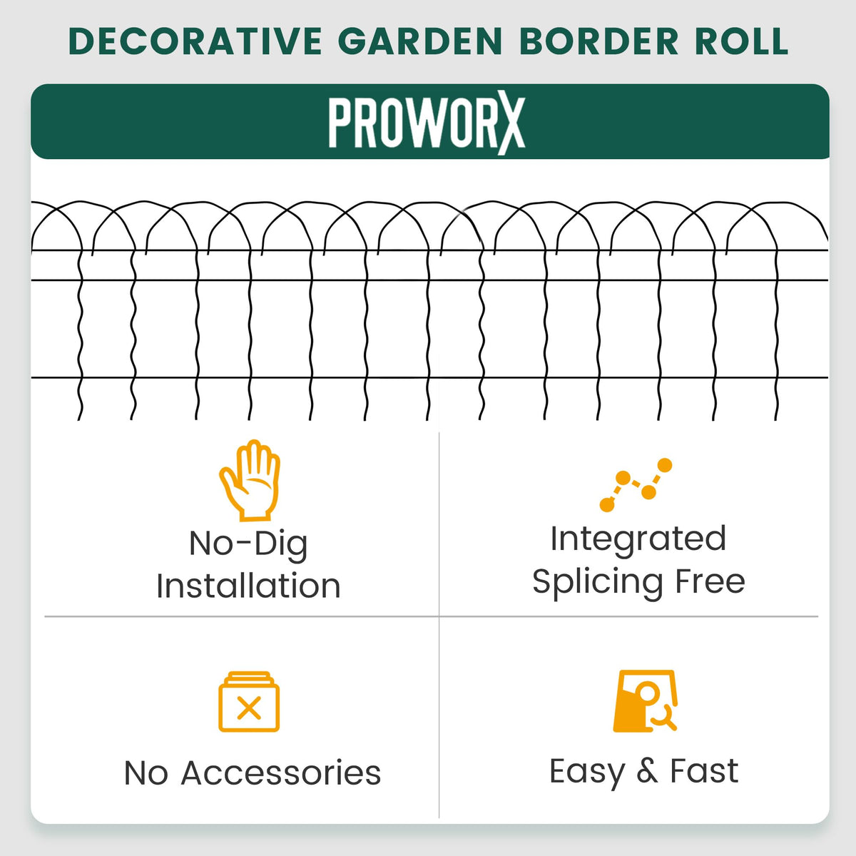 PROWORX green PVC-coated border withstands outdoor conditions.