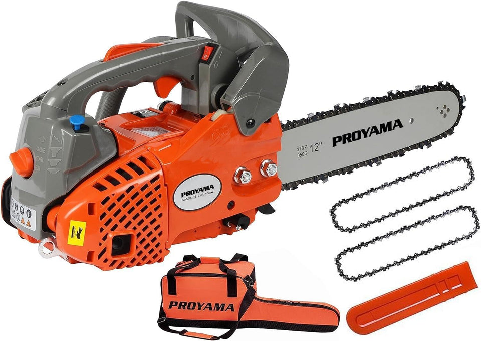 PROYAMA 26cc top-handle chainsaw with 12-inch bar for wood cutting tasks