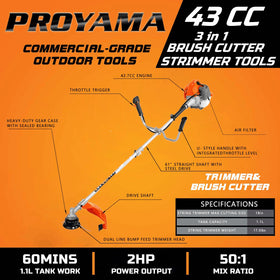 PROYAMA 3-in-1 brush cutter and trimmer for versatile lawn care.