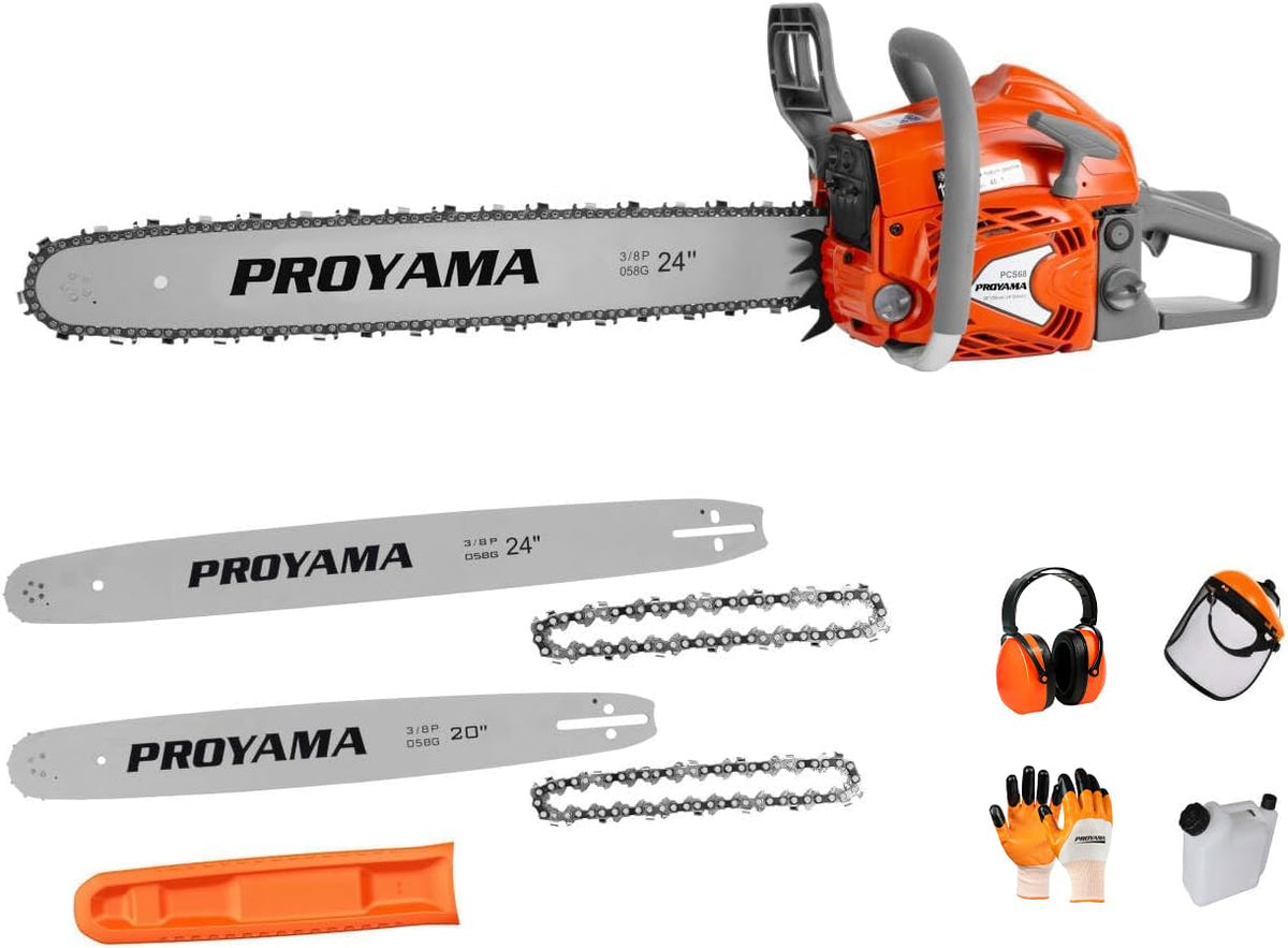 PROYAMA 68cc top-handle design improves balance for precise cutting.