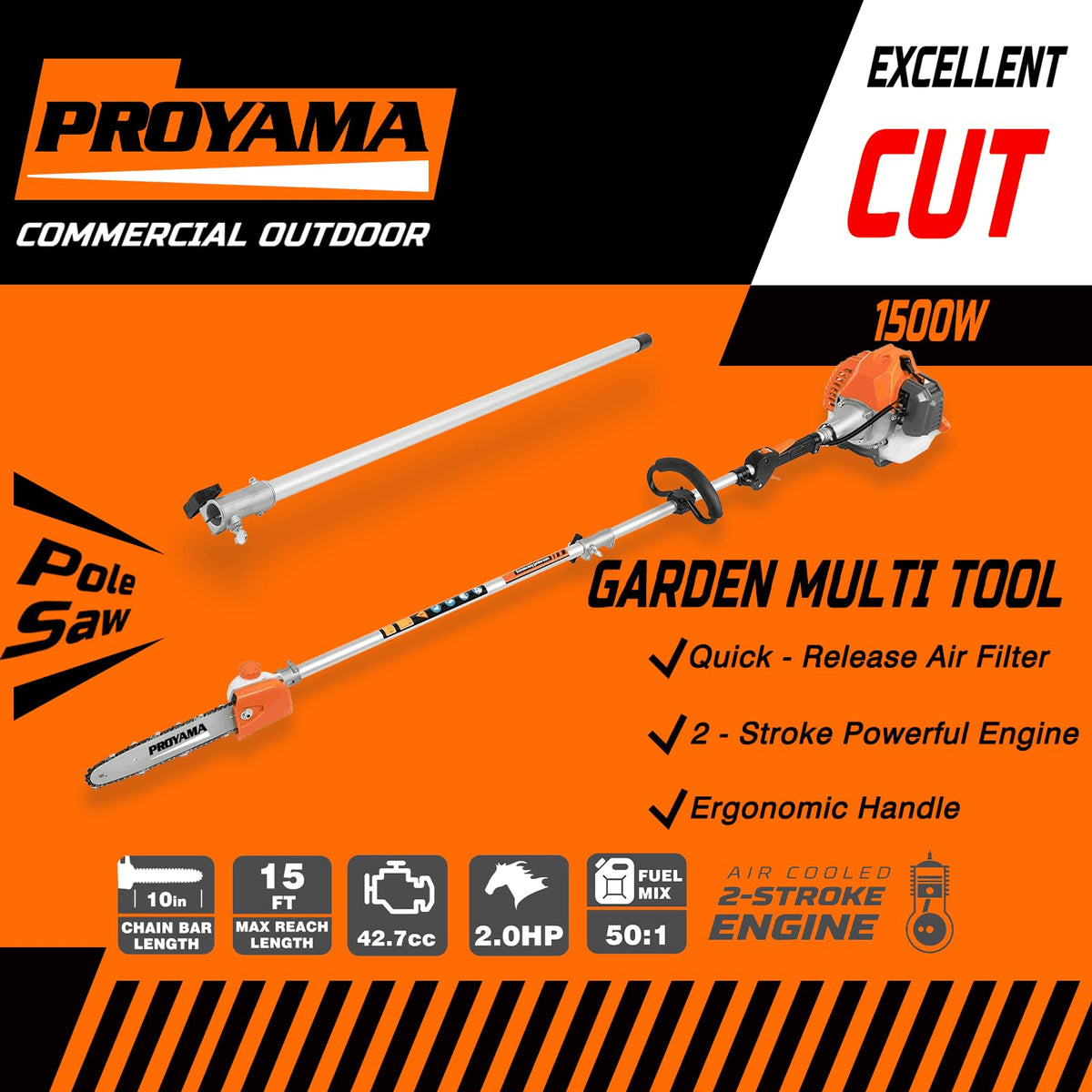 PROYAMA EPA certified engine reduces emissions for cleaner yard work.