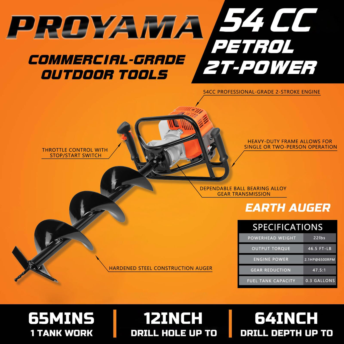 PROYAMA ergonomic anti-vibration handle for comfortable control.