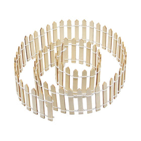 Prsildan fairy garden fence closeup in natural wood finish for decorative detail