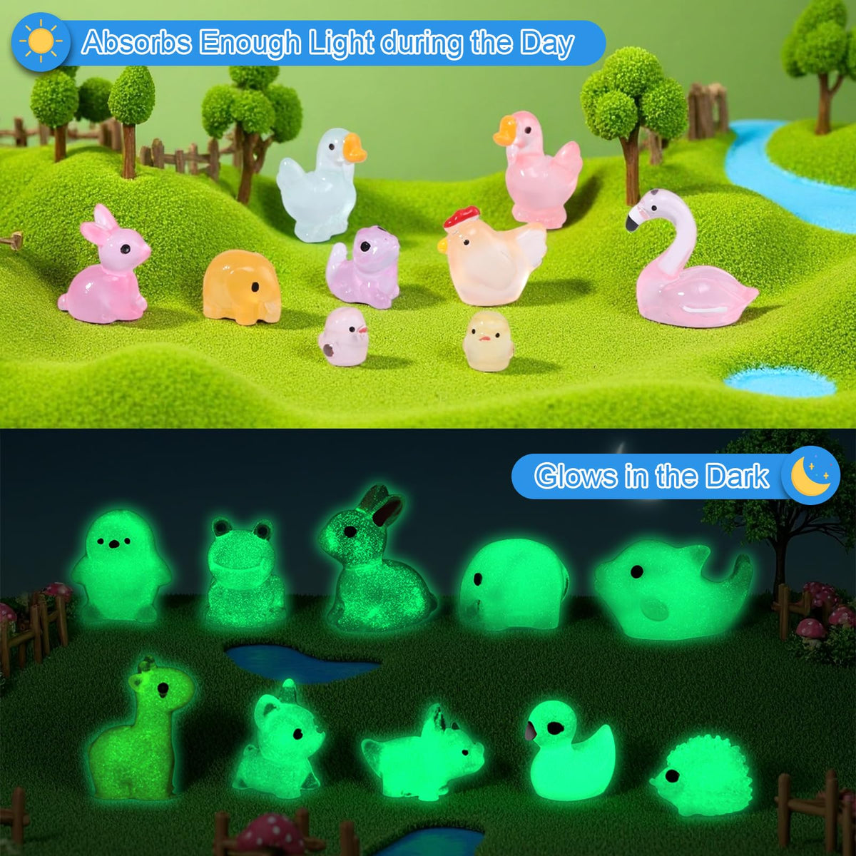 Prudiut luminous geese enhance dollhouses and tiny garden scenes after dark.