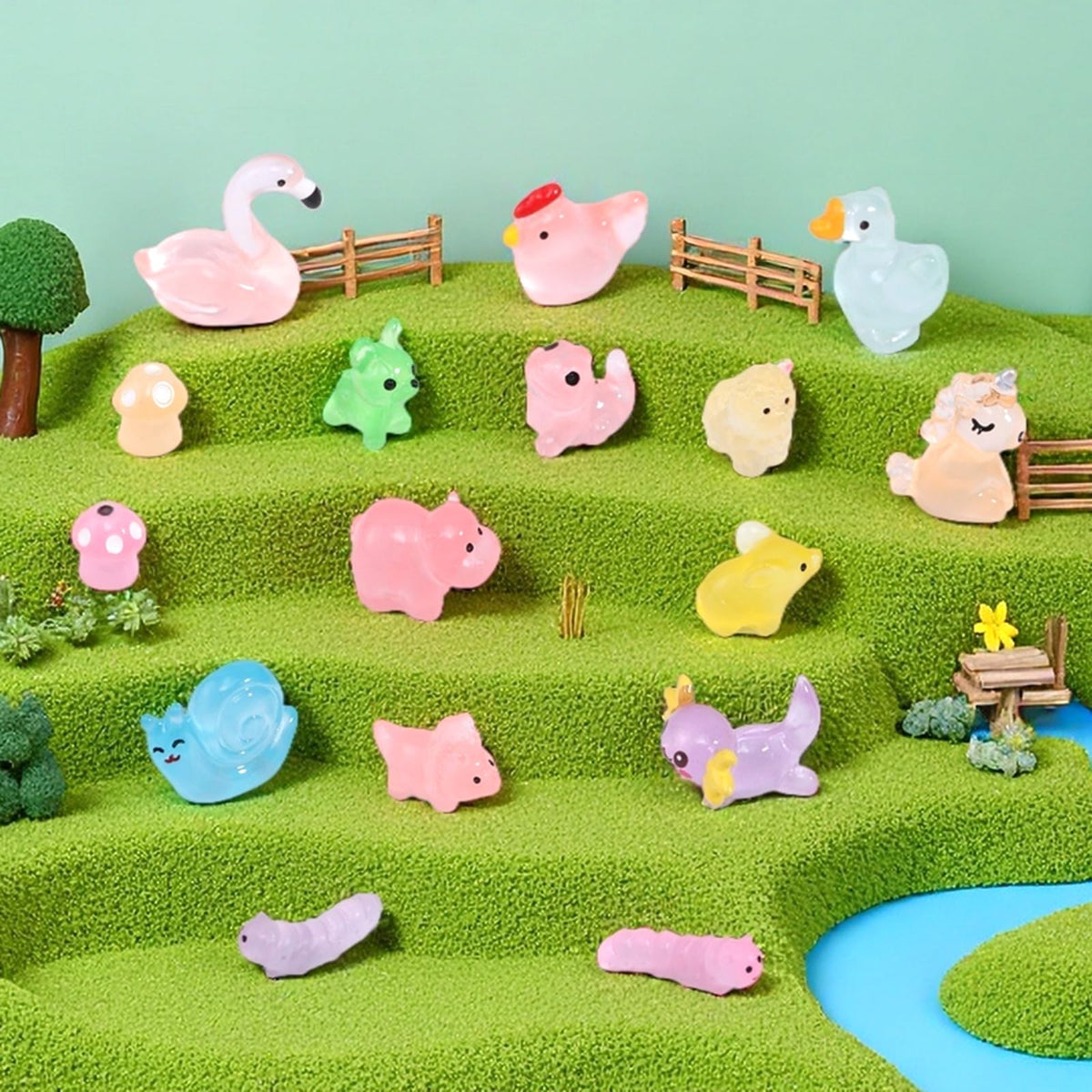 Prudiut luminous rabbits enrich fairy gardens with soft glow.