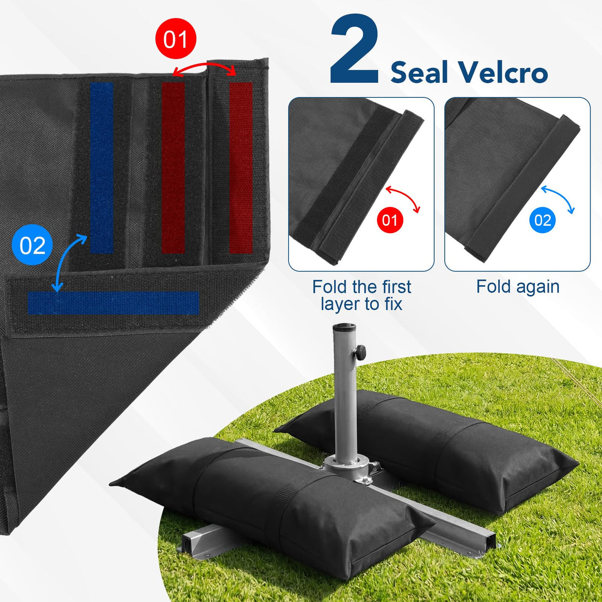 Prudiut wind-ready setup demonstrates stable base for patio umbrellas.