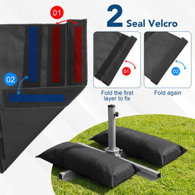 Prudiut wind-ready setup demonstrates stable base for patio umbrellas.