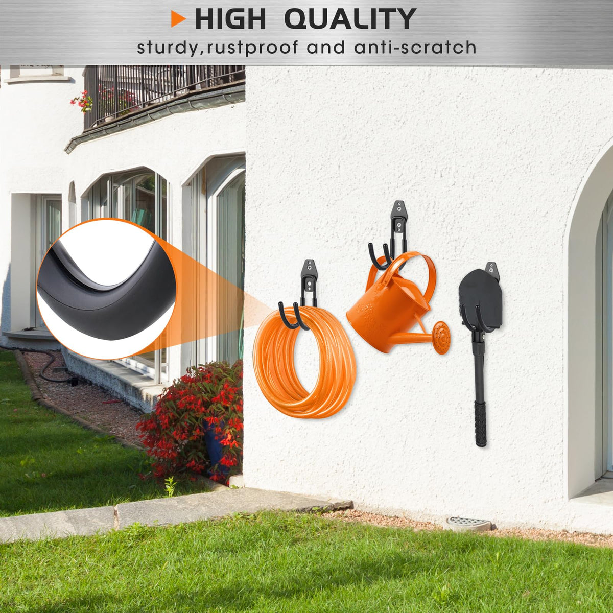Pruite hose hanger wall mount on wall for garage organization
