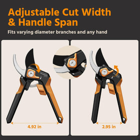 PrunePro adjustable handle span adapts to large or small hands for comfortable pruning.