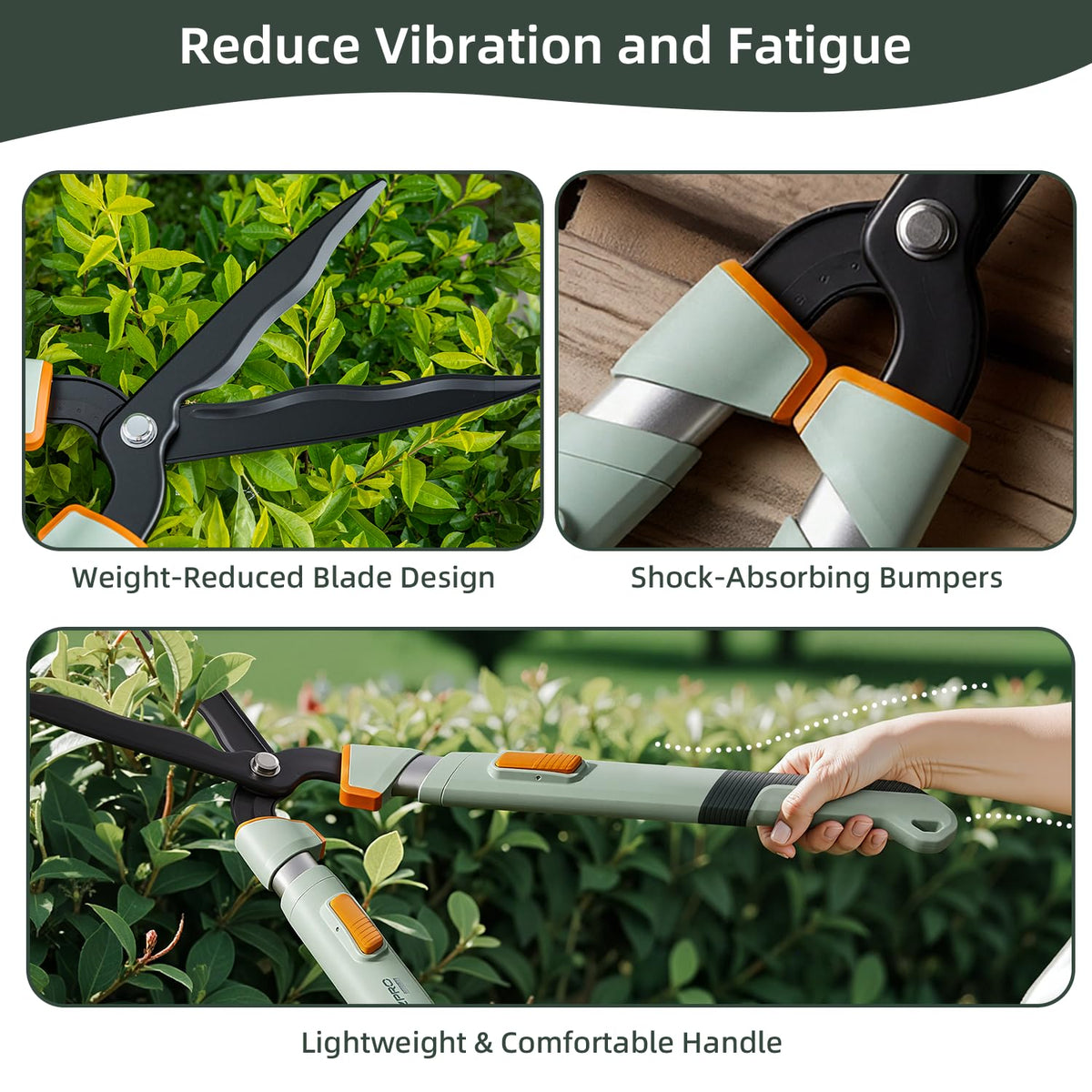 PrunePro Extendable handle adjustment enables comfortable reach from 27 to 35 inches.